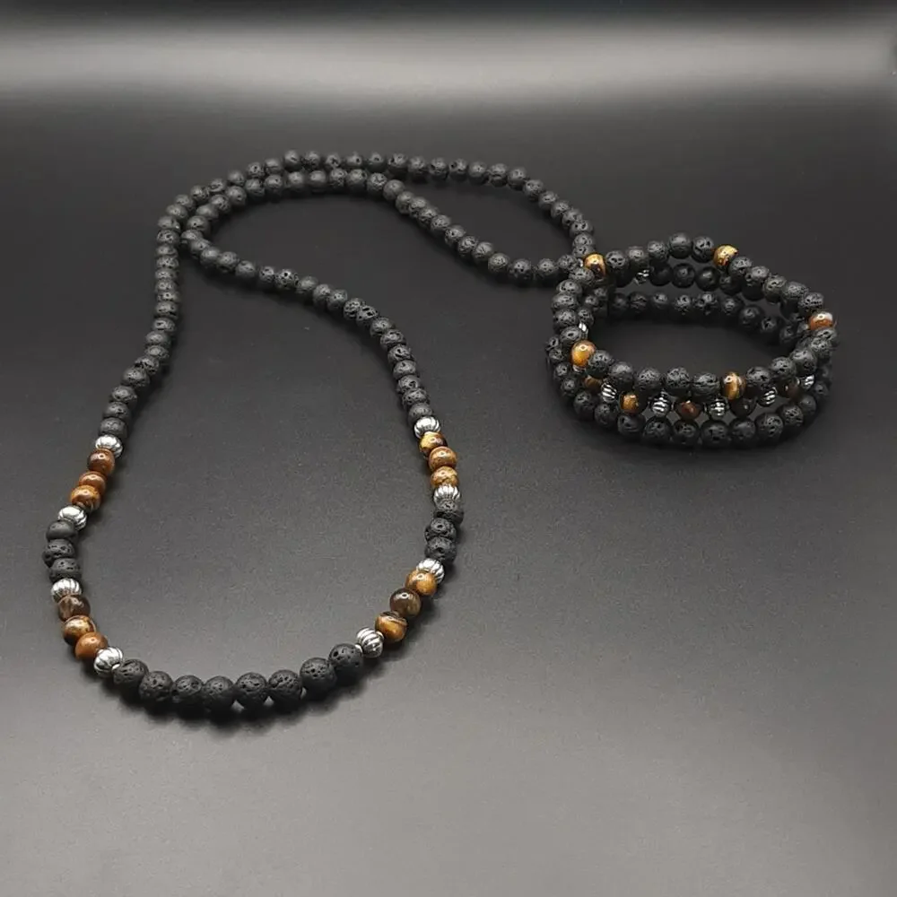 NWOT 4 Pack Jewelry Set Natural Stone Lava Agate Beaded Necklace Bracelets